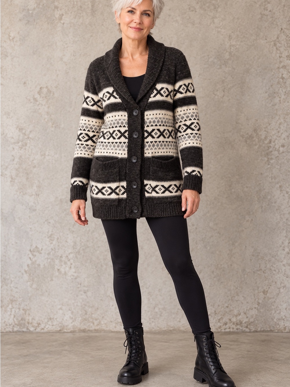 Sansara Nordic Fair Isle Wool Blend Sweater Coat Cardigan M